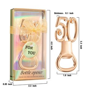 Abridor de Botellas Dorado con Pedrería para <span class=keywords><strong>50</strong></span> Aniversario de Bodas, <span class=keywords><strong>Regalo</strong></span> Perfecto para Invitados, Decoración de Fiestas, Graduaciones y Pascua - Product Image 3