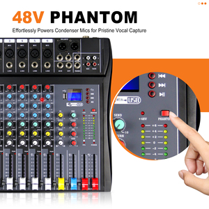 Mixer Audio Professionale a 8 Canali per DJ con Scheda Audio USB Integrata per Effetti DSP e Alimentazione Phantom 48V per Casa, KTV e Trasmissioni Live - Product Image 5