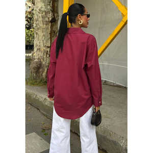 Chemise en popeline oversize classique Sobe pour femme, boutonnée, style simple au quotidien, couleur unie, manches longues - Product Image 6