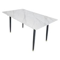 Table à manger rectangulaire moderne et minimaliste en pierre frittée, avec structure métallique de luxe, pour la maison, la cuisine, le restaurant, l'hôtel, portable