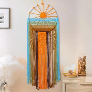 Sunrise Sunset Macramè acchiappasogni decorazione da parete moderno sole sulla parete del mare arte acchiappasogni per bambini appesi alla parete regalo - Product Image 3