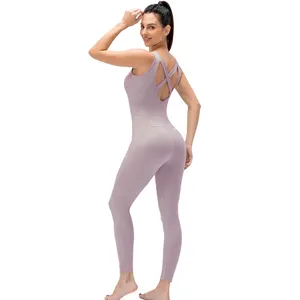 Kustom Jumpsuit olahraga Yoga untuk wanita Bodysuit Unitard latihan Gym Jumpsuit Romper kebugaran wanita satu potong Jumpsuit Yoga