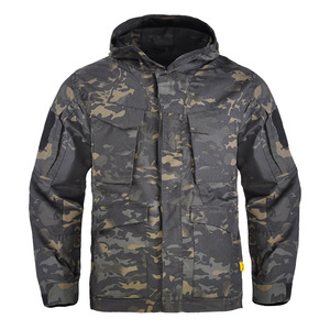 Veste tactique de camouflage M65 pour l'extérieur Veste de moto d'hiver imperméable Capuche Taille XL Fermeture éclair formelle en PU Teinte unie - Product Image 2