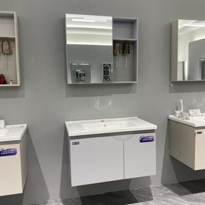 ארון אמבטיה מודרני מנירוסטה מבית WJL, כיור קרמי משולב, ארון מראה, סט ארון אחסון לחדר אמבטיה - מבוקש מאוד. - Product Image 3