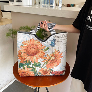 Sac fourre-tout MXM en jacquard, broderie artistique pour femme, sac à bandoulière portable pour le shopping, fermeture éclair, motif unilatéral, vente en gros - Product Image 2
