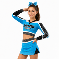 Ensemble de tenue de cheerleading personnalisée avec logo en strass, haut court à manches longues et jupe pour filles, pour compétition d'équipe