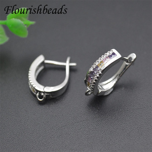 Bonne qualité Anti <span class=keywords><strong>rouille</strong></span> plaqué or coloré CZ pavé U forme levier dos rond boucle d'oreille fermoir crochets pour les femmes fabrication de bijoux - Product Image 5