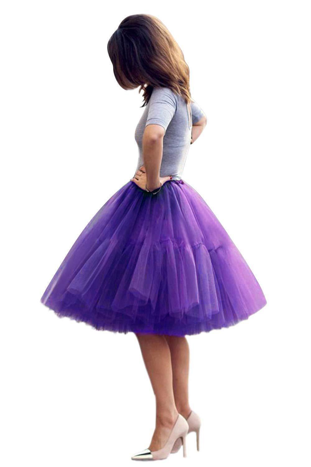 Women's Puffy Tulle Petticoat / Underskirt - 5 Layer Midi Length For Weddings & Costumes (Lilac) - View #12