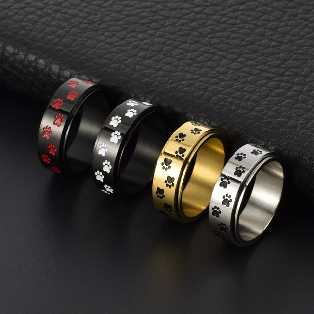 Custom Anti Anxiety Rose Gold Plated Titanium Spinner Rings Rainbow Colorful Foot Printing Rotating Ring for Couple