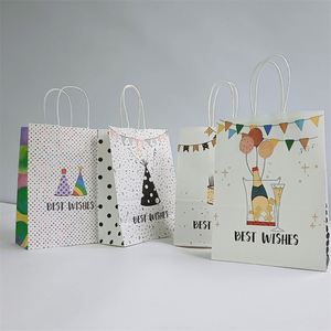 KM Floral <b>Design</b> Kraft Paper Bags 16*8*22cm Handle for Business Wedding Party Gifts Flexo <b>Printed</b> Laminated for Candle <b>Packaging</b> - Product Image 3