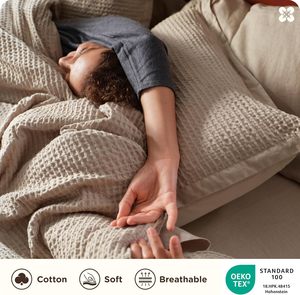 100% Cotton <strong>Waffle</strong> Weave Khaki <strong>Duvet</strong> <strong>Cover</strong> Queen Size, GentleSoft and Breathable Tan Bedding Set for All Season, 3 Pieces - Product Image 4
