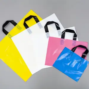 Custom Plastic Packaging Bag Soft Loop Handle Shopping White Nylon Plastic Bag With Gold Color Logo Printing