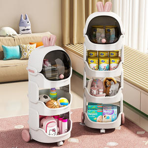 Étagère de rangement multifonctionnelle <span class=keywords><strong>à</strong></span> <span class=keywords><strong>3</strong></span> niveaux, chariot roulant en plastique empilable, organisateur de rangement pour jouets d'enfants avec <span class=keywords><strong>roulettes</strong></span> - Product Image 1