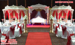Decoración Tradicional de Mandap para Bodas Tamilas e Indias, Mandap Redondo de FRP Dorado, Mandap de Boda Tallado en Dorado Deslumbrante, EE. UU. - Product Image 4