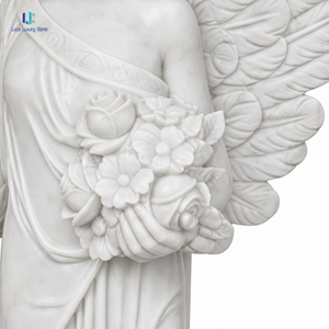 Estatua de Ángel de Mármol Blanco Puro <span class=keywords><strong>Luca</strong></span> |   Escultura Conmemorativa de Jardín con Ángel Alado Sosteniendo Flores, Decoración de Cementerio Pulida, Hecho a Medida - Product Image 5