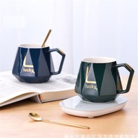 AIHPO Tasse intelligente portable, sous-tasse thermique, contrôle de la température du café, coussin chauffant sans fil, chauffe-tasse en céramique pour bureau, maison, bureau