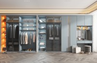 Armoire Balom Neo moderne et minimaliste personnalisable, meuble de rangement multifonctionnel pour la maison avec portes en verre et panneaux mixtes pour chambre à coucher