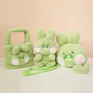 热销新款设计绿色嘟嘟兔子兔子手提包Kawai可爱毛绒玩具女童儿童礼品