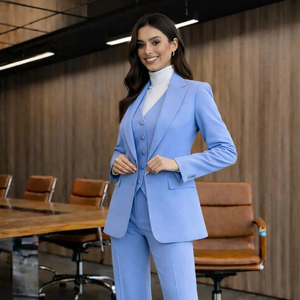 Conjunto de traje de pantalón de 3 piezas azul claro para mujer, elegante traje de negocios para oficina, blazer formal, chaleco y pantalones - Product Image 1