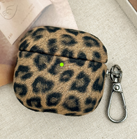 Dompet Mini Clutch Desainer Mewah untuk Wanita Motif Leopard untuk Airpods Earphone Penutup Kancing Ukuran Kecil Tempat Headphone
