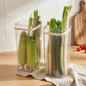 Transparent <b>Storage</b> Bucket With Handle Cylinder Shape For Vegetable And Fruit <b>Kitchen</b> Organizer Large Capacity - Product Image 2