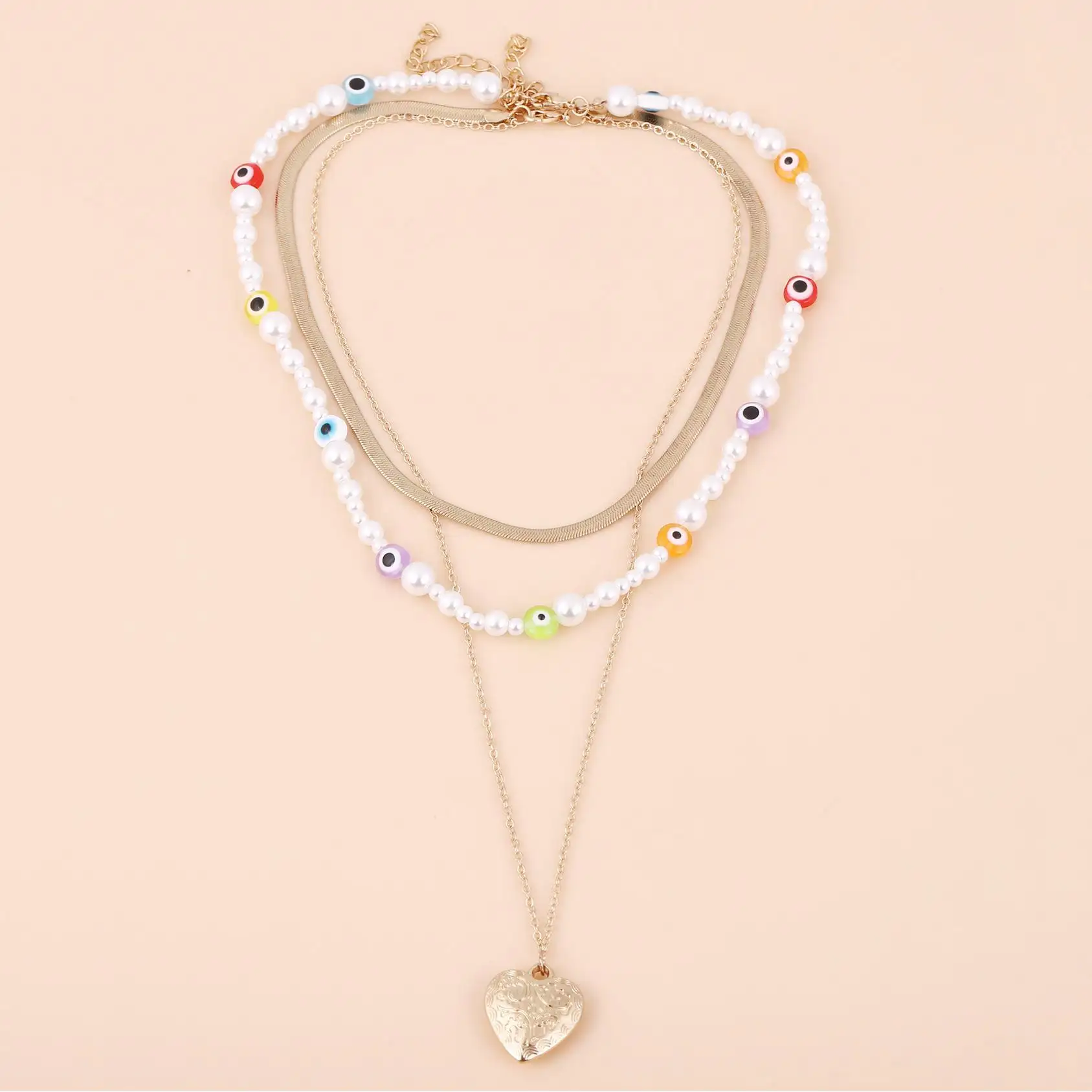 Collar con colgante de corazón Luna larga con letra Corazón Cuentas de piedras preciosas Nuevo diamante con cuentas Collar cristiano grueso de hip-hop para hombres