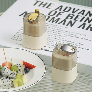 Toothpick Holder Square Push Button Transparent Lid Portable Home Use Silver Gold PP Material - Product Image 3