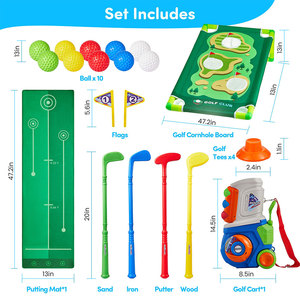 Nouvel ensemble de golf : Tapis de putting, planche de cornhole, 4 clubs, 10 balles, sac de transport – <span class=keywords><strong>Jouet</strong></span> sportif d'intérieur et d'extérieur pour enfants, idéal pour le jardin et comme cadeau d'anniversaire - Product Image 2