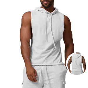 Camiseta sin mangas con capucha para hombre, informal, de fitness, tejida, 100% algodón, de secado rápido, transpirable, con estampado sólido, para gimnasio, OEM - Product Image 2