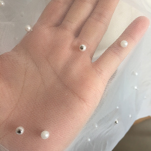 Khăn Che Mặt Đính Ngọc Trai Vải Tuyn Mềm Mại WAN193 Khăn Che Đầu Ngón Tay Cho Cô Dâu Đám Cưới - Product Image 3