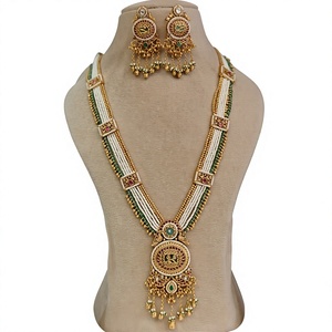 Ethnic Gold Plated Zircon <b>Necklace</b> Earrings <b>Set</b> With Tassel Design For Wedding Women's Jewelry Alloy Imitation <b>Pearl</b> Bezel - Product Image 2