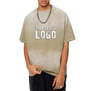 T-shirt pour homme en coton délavé à dégradé de couleurs, logo personnalisé, coupe ample, décontracté, épaules tombantes, surdimensionné - Product Image 3