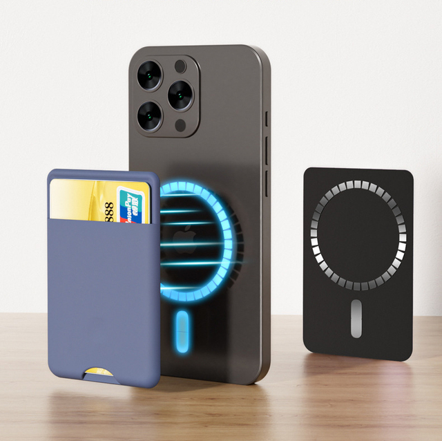 Custom Trendy Magnetic Silicone Phone Back Card Holder Wallet Case Magnet Silicone Credit Card Wallet Holder for iPhone Magsafe