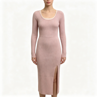 Robe longue côtelée rose fendue pour femme, qualité supérieure, personnalisable OEM & ODM, vente en gros - Alexis Midi