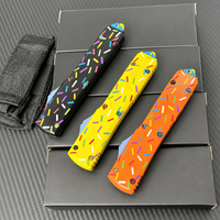 Couteau OTF coloré avec manche en acier Damas et alliage de zinc, bouton poussoir avec clip, couteau de poche EDC pour le camping en extérieur