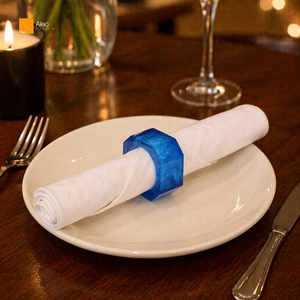 Anneaux de serviette hexagonaux <span class=keywords><strong>en</strong></span> résine bleus personnalisés, prix d'usine, pour comptoirs de cuisine, décoration de table de mariage, fournisseur principal pour fêtes et événements - Product Image 1