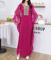 Miyake Abaya dubaï femmes robe musulmane élégant nouveau col en v chauve-souris gland robe solide pour le Ramadan grande taille Vestidos Para Mujer