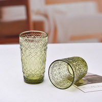Vintage geëmbosseerd glazen waterglas, Europees reliëf drinkglas, gekleurd glaswerk voor dranken, sap, melk, geschikt voor thuis, hotel, bar.