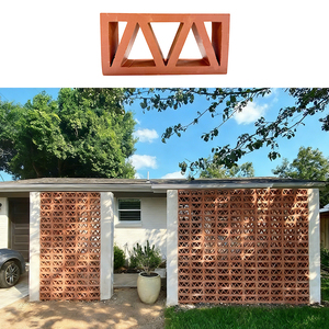 Bloque de terracota decorativo con patrón triangular, ladrillo hueco de arcilla roja para muros de jardín y divisiones interiores - Product Image 1
