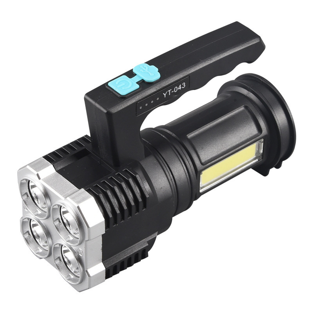 Powerful Flashlight USB Rechargeable Handheld Lantern Camping Portable Lamp Built in Battery Lighting COB 4 LED Flashlight