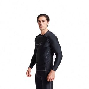 Maillots de surf à manches longues pour hommes, entièrement noirs, avec logo personnalisé imprimé en sérigraphie, veste de protection contre les éruptions cutanées pour la natation - Product Image 3