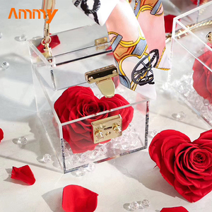 Caja de flores acrílicas hechas a mano, caja cuadrada de flores preservadas, tipo corazón para Navidad, Día de San Valentín, regalo favorito de la floristería - Product Image 2