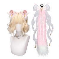 DREAM FASHION Lolita Fashion Bandeau Oreilles de Chat et Queue de Renard en Peluche, Ensemble Oreilles et Queue d'Animaux pour Enfants, Accessoires Cheveux Unisexe