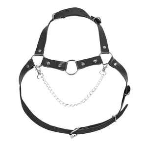 Punk Body Bondage Animal Women Fetish Sexy Leather Harness Belt Erotic Dancer Clothes Adjustable Chest Straps Suspenders