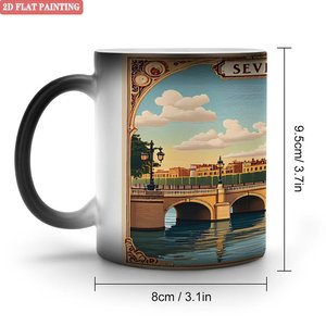 Taza Mágica de Cerámica Negra Esmerilada de 11 oz que Cambia de Color con Diseño Artístico de Sevilla - Product Image 1