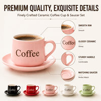 Ensemble de tasses à café et soucoupes en céramique européenne en gros, tasse à cappuccino colorée réutilisable en porcelaine, mug à latte et soucoupe