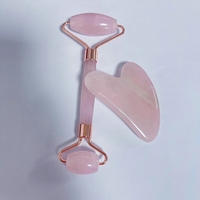Juego de rodillos de cuarzo rosa color jade natural masajeador gua sha