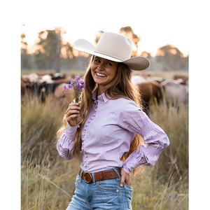 Camicia in camicia slim fit da donna ricama i bottoni lunghi della camicia <span class=keywords><strong>lilla</strong></span> di lino 100% leggera camicetta western arena - Product Image 1