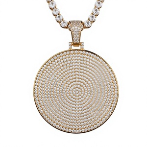 Colgante Redondo de Moissanita, Estilo Hip Hop, Cadena de Eslabones Redondos, Chapado en Oro, Plata 925, Joyería Unisex - Product Image 1