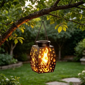 Lámpara Solar de Jardín de Cobre, Farol Colgante para Exteriores, Decoración de Patio, Lámpara de Pared con Patrón de Llama - Product Image 2